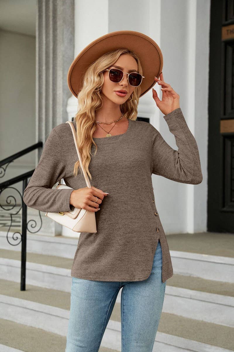 CWTTL1562_Sweetheart neck Pullover Long Sleeve Blouse