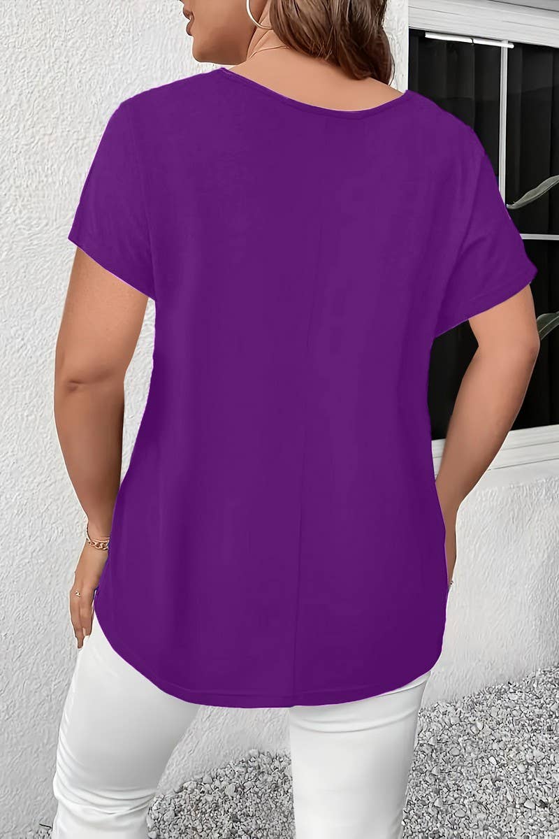 CWTBLS2188_SOLID V-NECK CRISSCROSS SHORT SLEEVE T-SHIRT