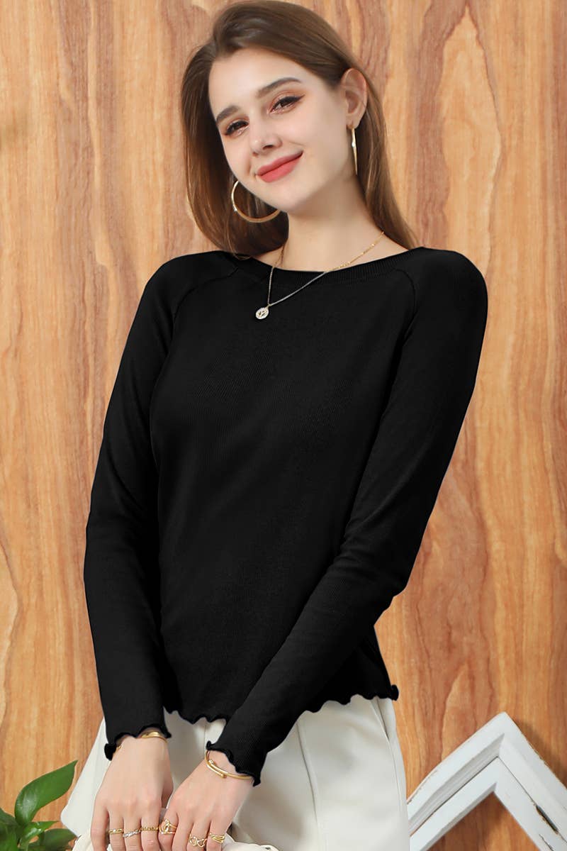 CWTTL1005_TRIM HEM ROUND NECK RAGLAN SLEEVE TUNIC LOOSE TOP