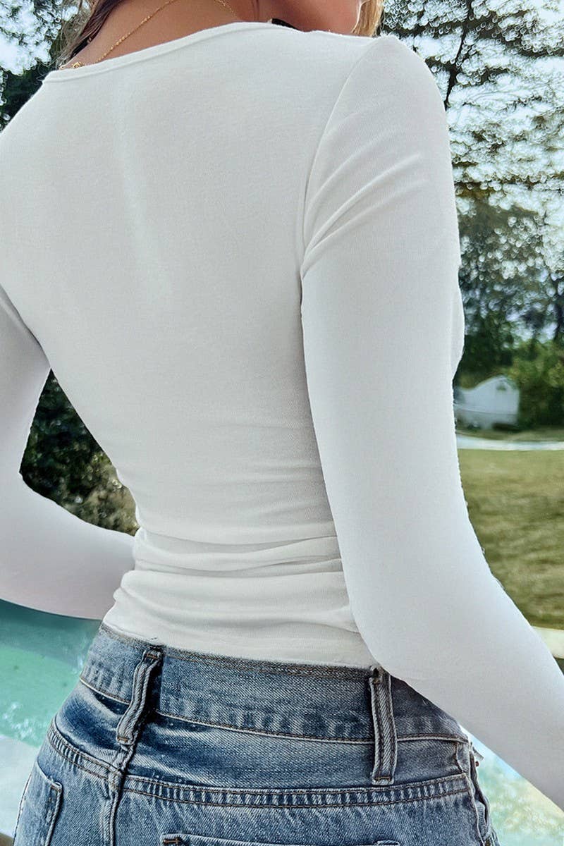 CWTTL1952_V-NECK FIVE-POINTED STAR LONG-SLEEVED TOP