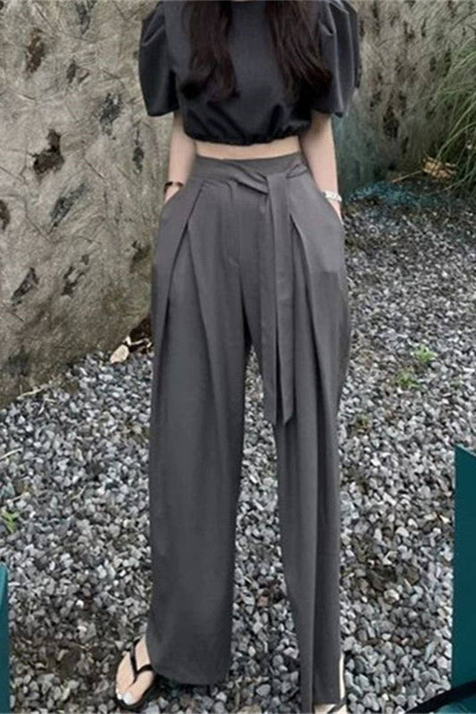 CWBLP00918_ELEGANT GREY DRAPEY WIDE-LEG PANTS FOR WOMEN