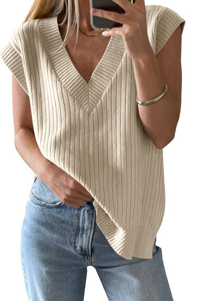CWOSWS0121_V-NECK SLEEVELESS LOOSE PULLOVER SWEATER VEST