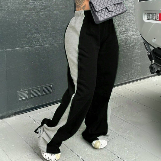 COLOR CONTRAST LOOSE ELASTIC WAIST WIDE LEG PANTS