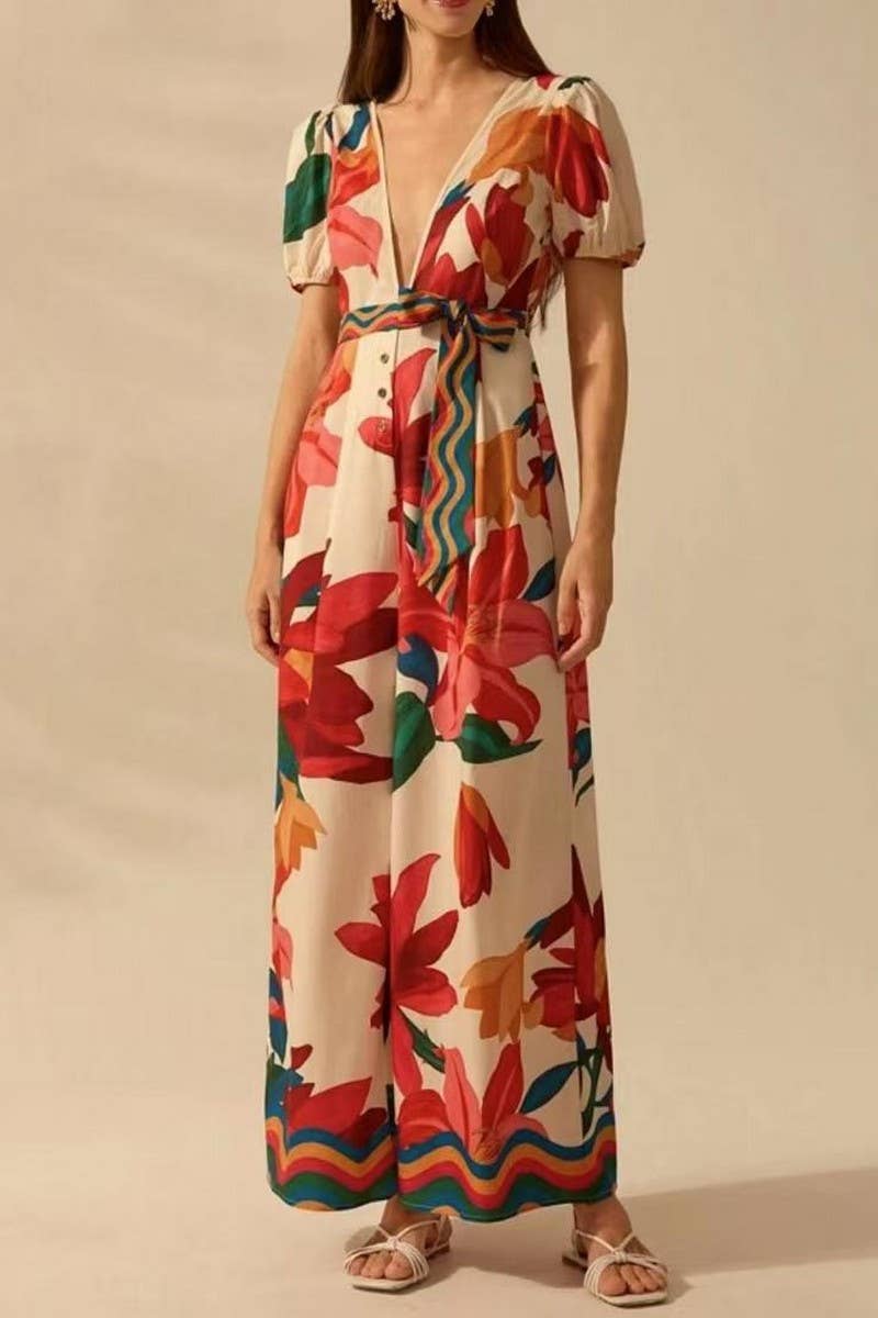 CWSJS1704_DEEP V NECK FLORAL SEXY WIDE LEG JUMPSUIT