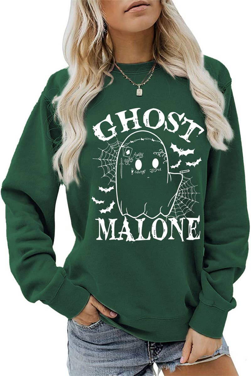 CWTSTL0364_WOMEN HALLOWEEN GHOST MALONE LONG SLEEVE PULLOVER