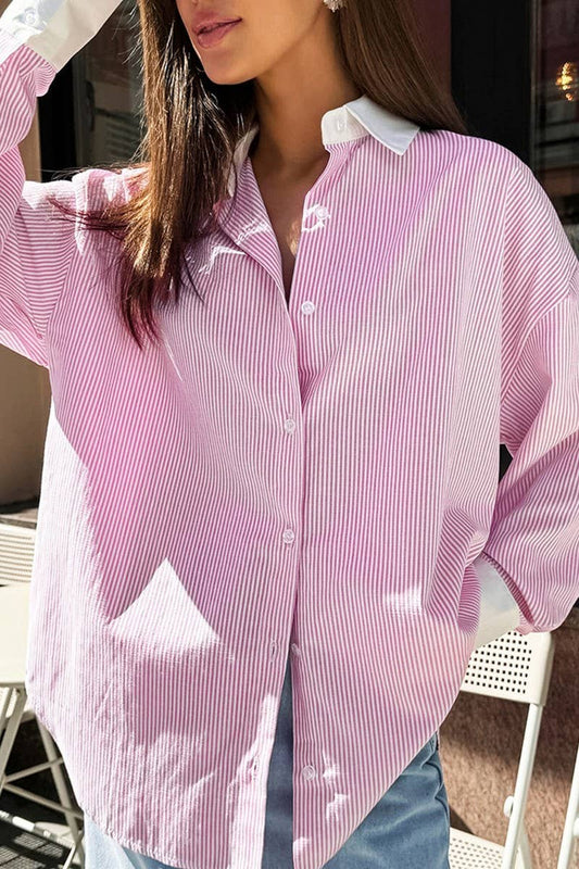 CWTBLL00575_PINK OVERSIZED STRIPED LONG-SLEEVED SHIRT