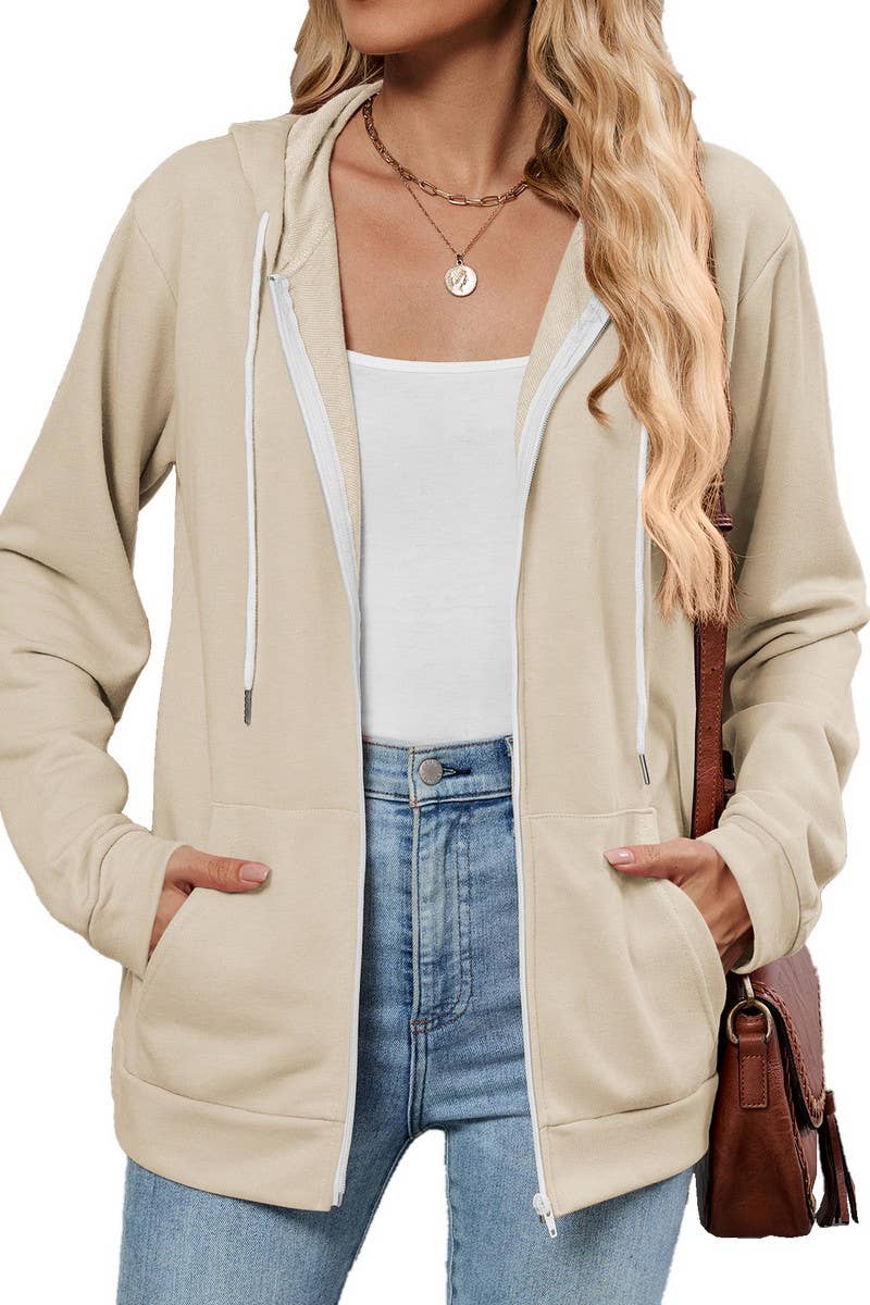 CWOCAL00575_CONTRAST COLOR ZIPPER HOODED POCKET SWEATSHIRT