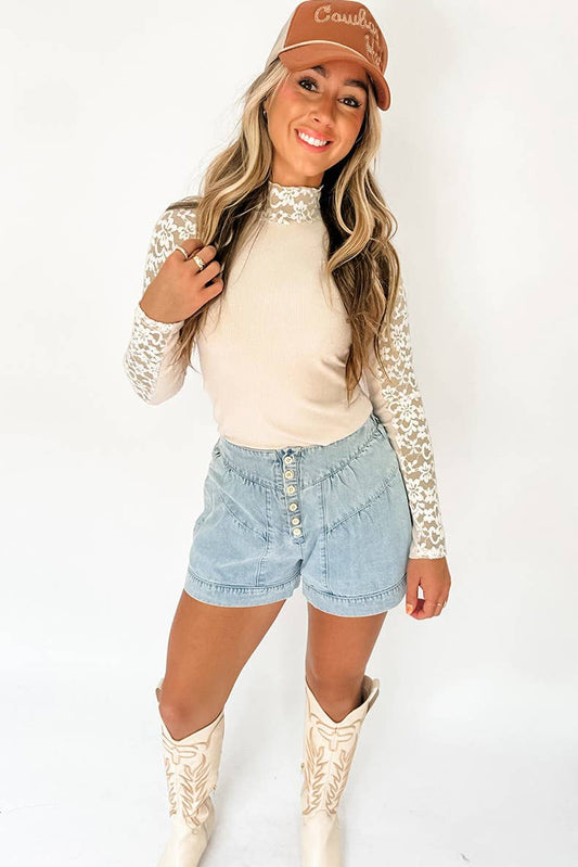 FLORAL LACE PATCHWORK FASHION SEXY SLIM PULLOVER