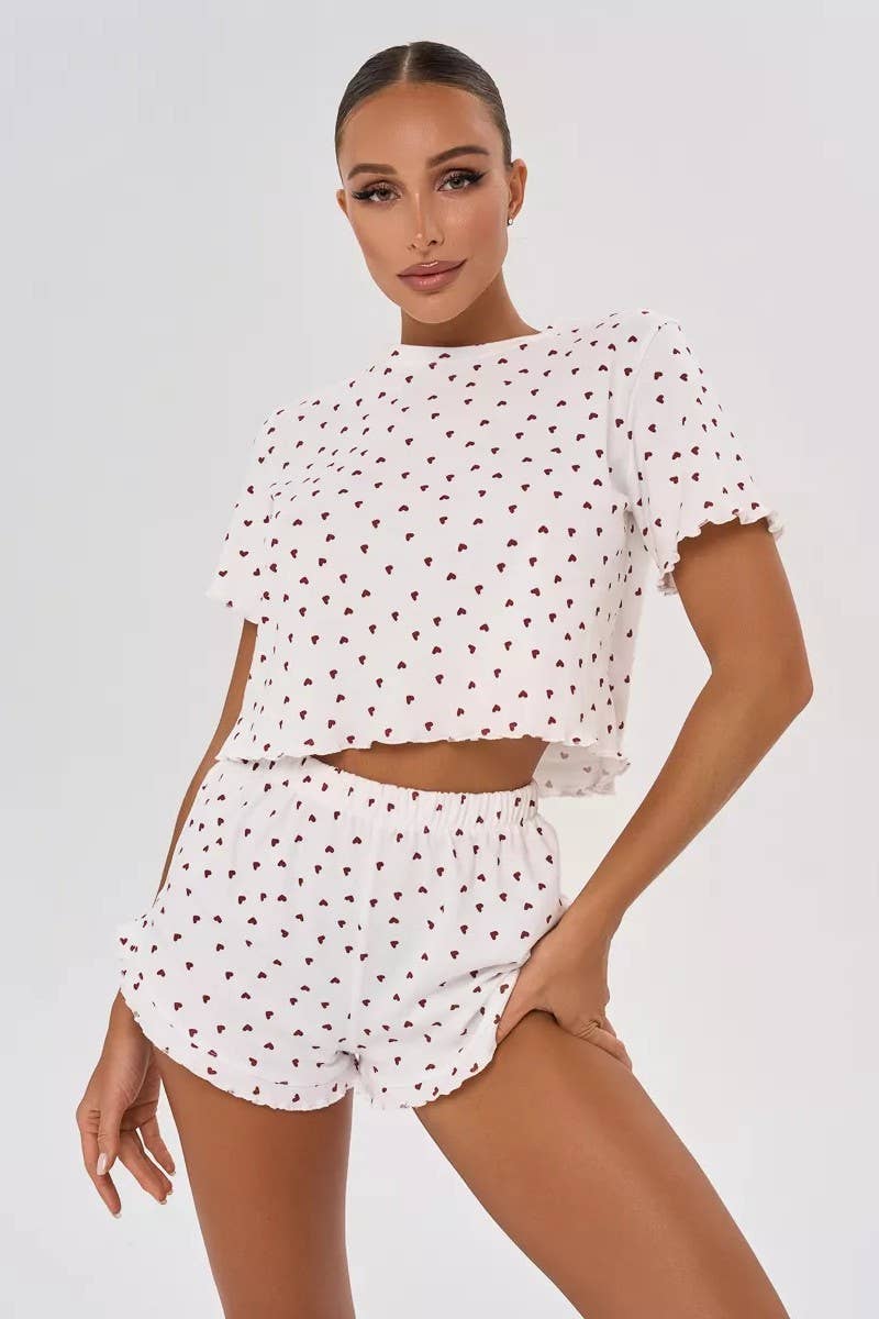 CWSPJ00482_HEART PRINT SHORT SLEEVE AND SHORTS PAJAMA SET