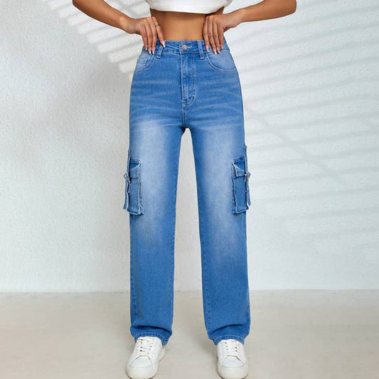 AB MULTI-POCKET STRETCH STRAIGHT LEG DENIM PANTS