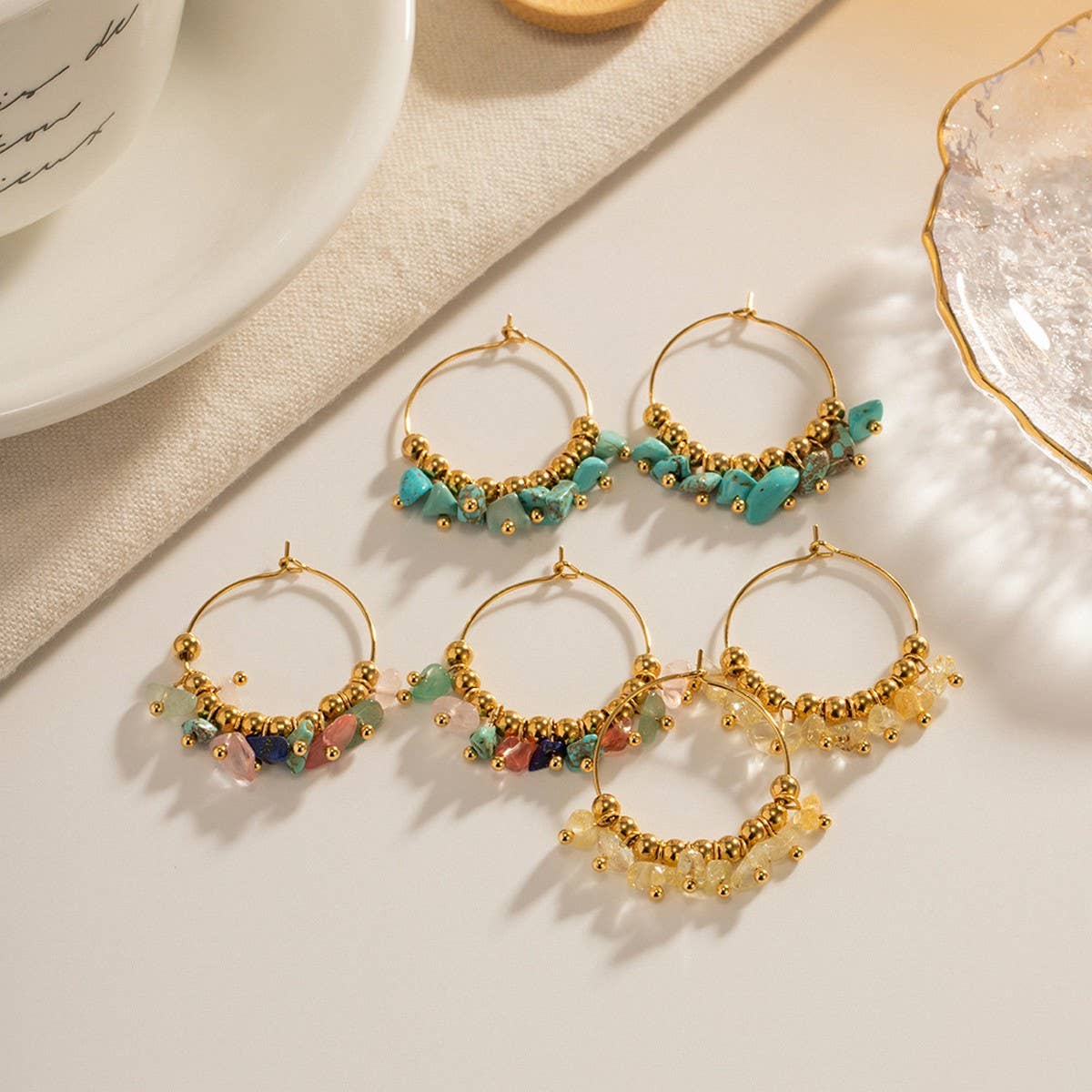 FASHION STAINLESS STEEL COLORED STONE EARRINGS_CWMM2355