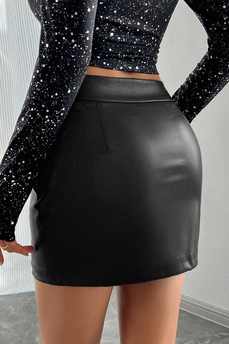 CWBSS00123_SOLID FITTED BODYCON LEATHER MINI SKIRT