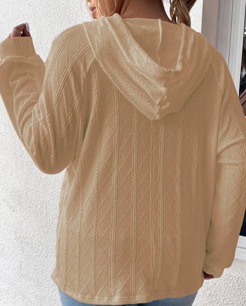 CASUAL JACQUARD LOOSE SOLID COLOR HOODIE