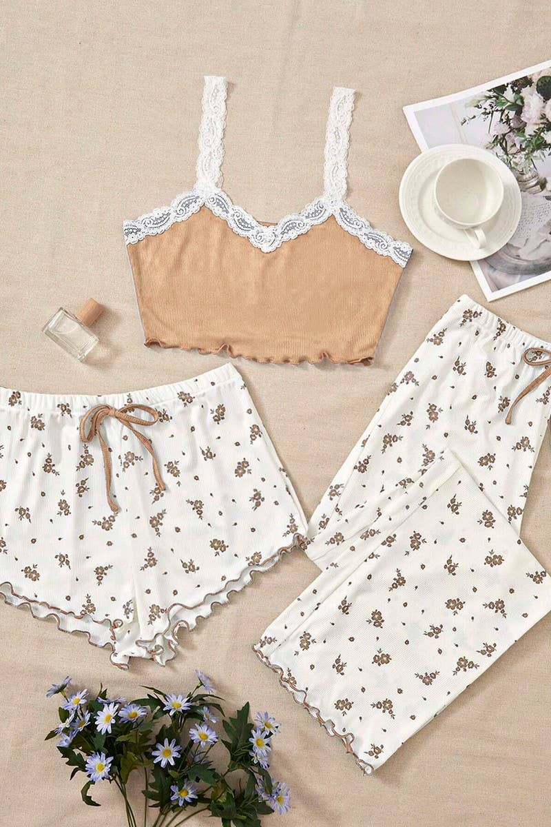 CWSPJ00480_LACE CAMI 3 PIECE SHORTS AND PANTS SET
