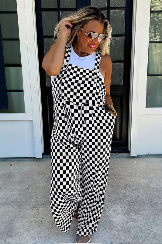 CASUAL PLAID PRINTED JUMPSUIT WITH POCKET