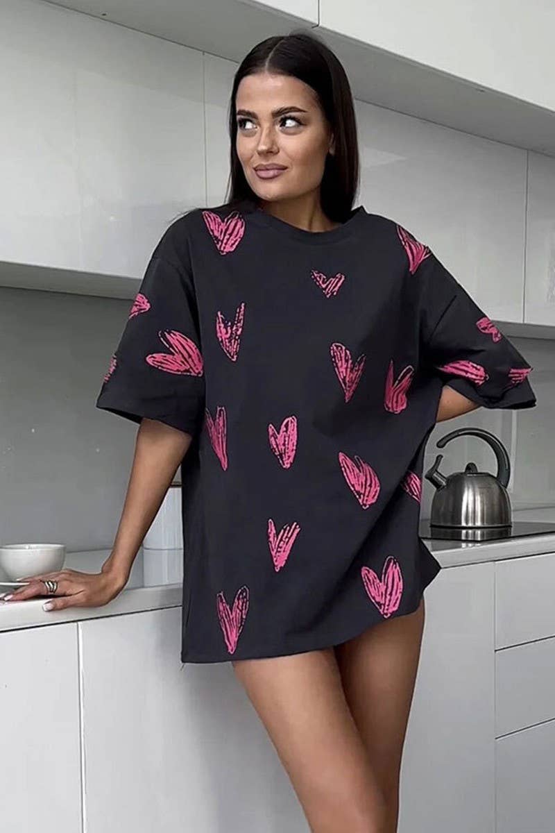 CWTTS1177_HAND-PAINTED HEART PRINT SHORT-SLEEVED T-SHIRT