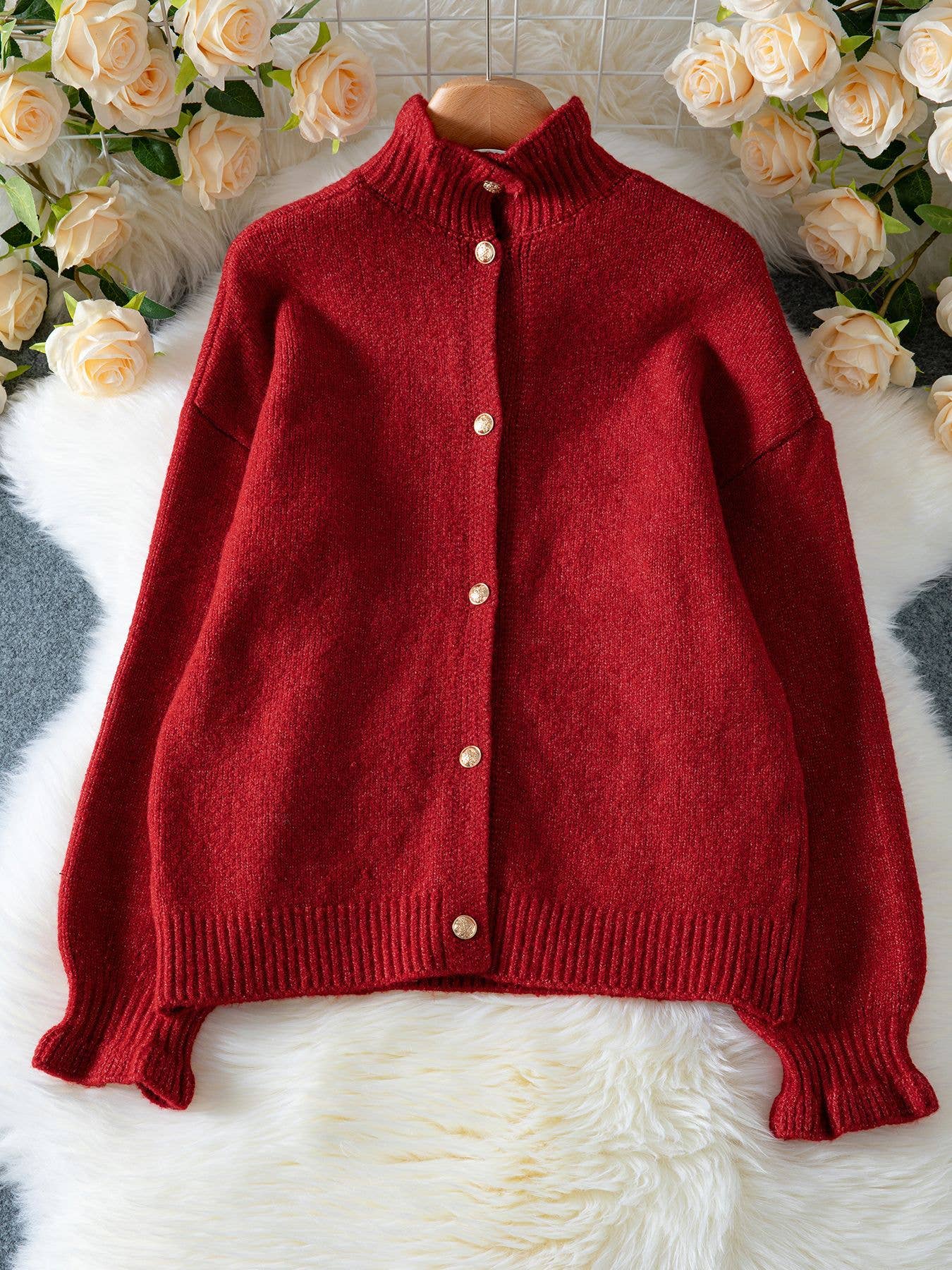 Casual high-neck solid color loose sweater