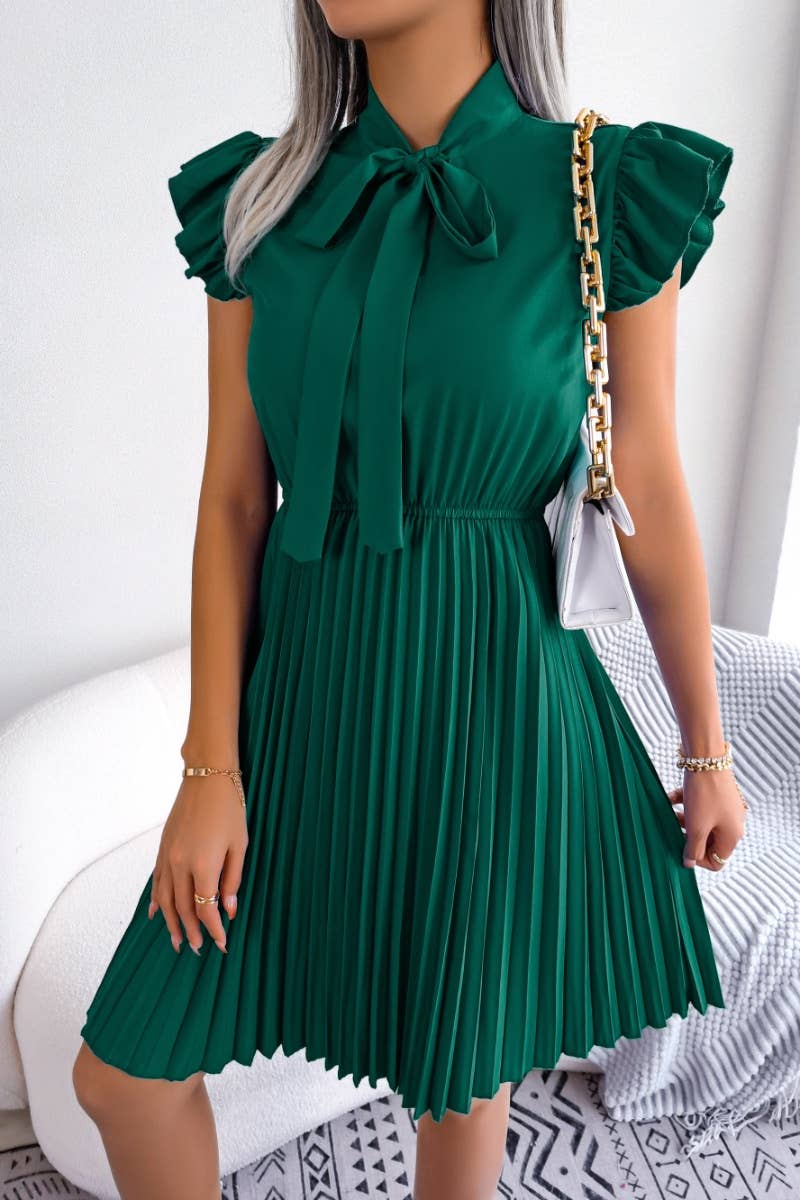 CWDSD4654_SUMMER BOW WAIST DROP PLEATED DRESS SHORT