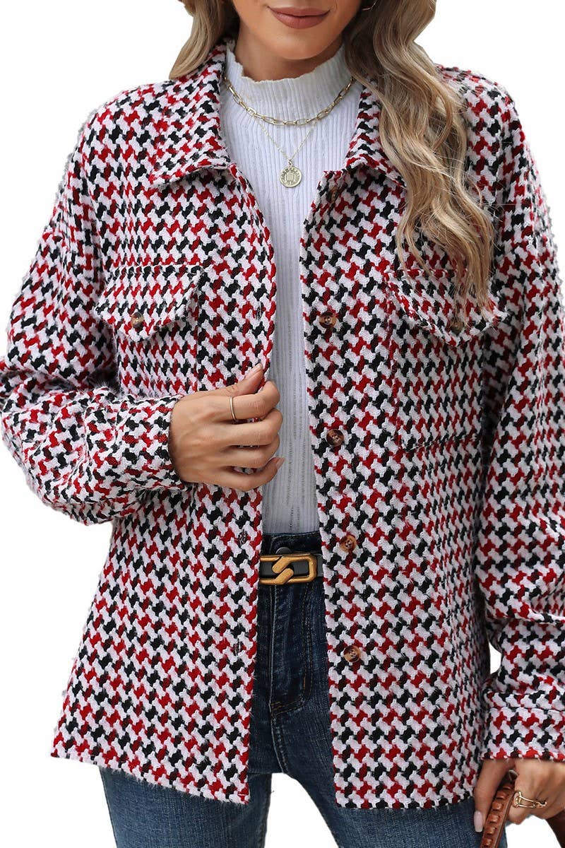CWOCO0873_LAPEL PLAID POCKET LONG SLEEVE CARDIGAN COAT