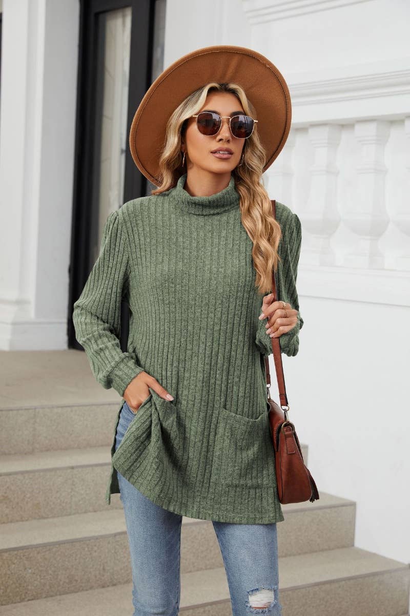 CWOSWL6563_TURTLENECK LONG SLEEVE POCKET SLIT SWEATER LONG