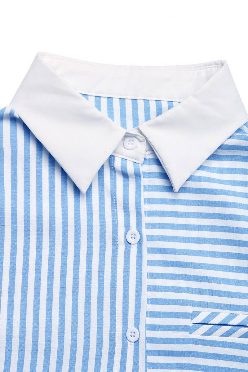 CWTSTL2892_STRIPED PATCHWORK ELEGANT SHIRT TOP