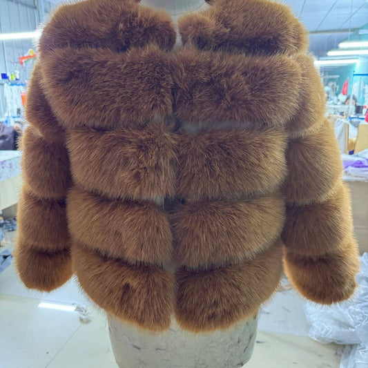 Chic Faux Fur Coat Women Short Fluffy Jacket_CWMM9048