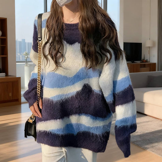 Color stripe languid is lazy loose sweaters