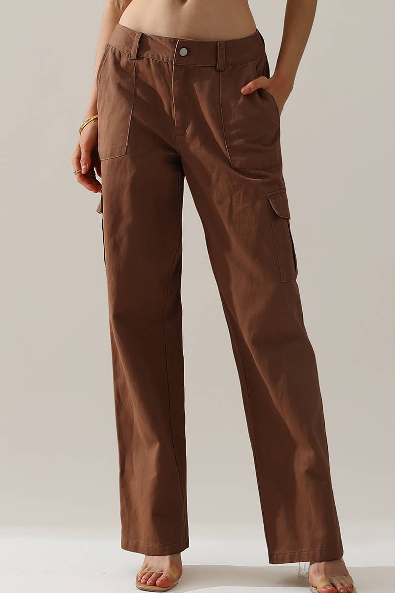 CWBLP421_Cargo Cotton Pants Wide Leg Casual Pants 4 Pockets