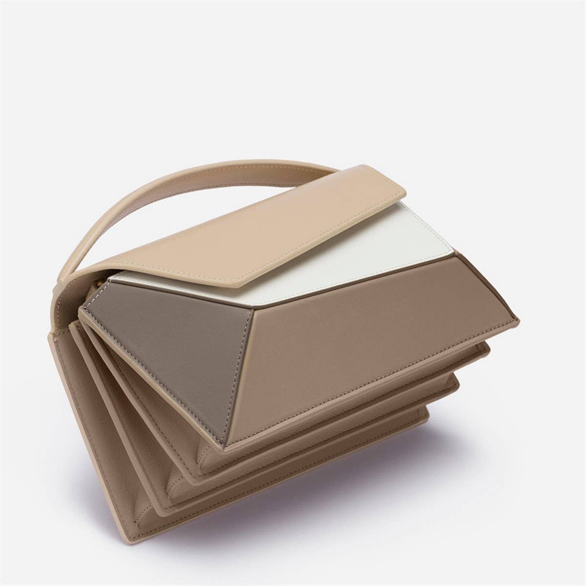 GEOMETRIC CONTRASTING COLOR PATCHWORK HANDL BAG_CWAB1932