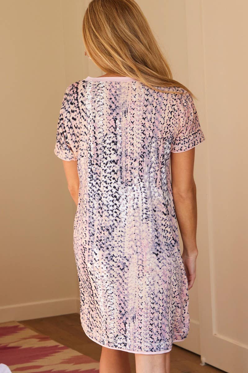 CWDSD10385_V-NECK SHORT SLEEVE SLEEPWEAR DRESS