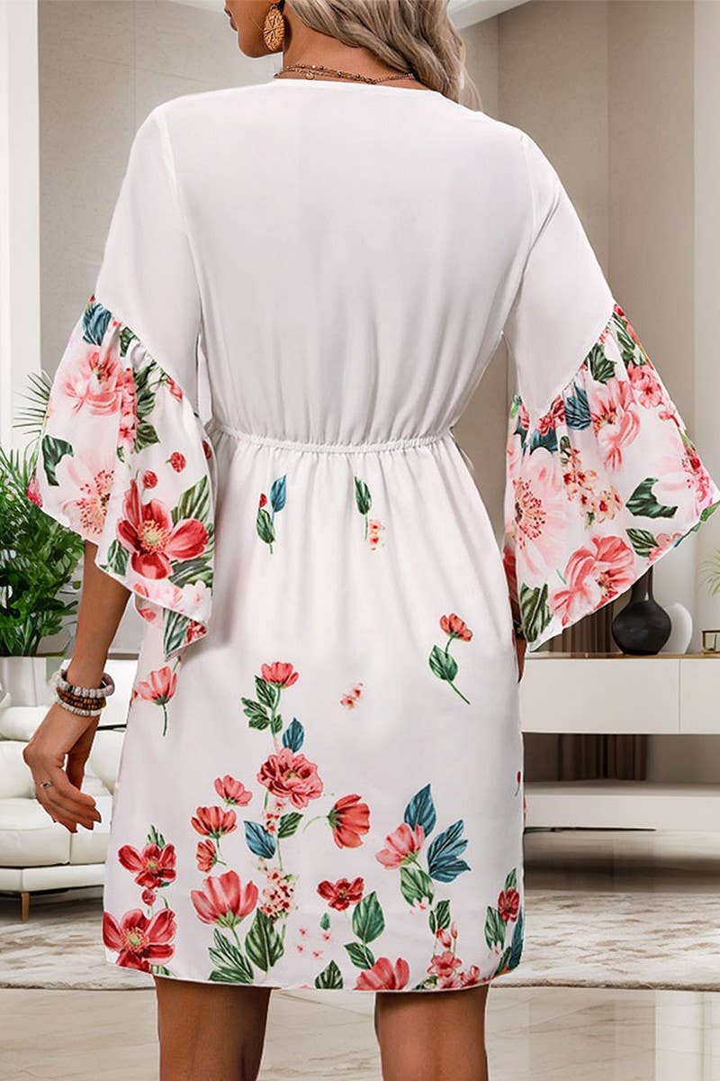 CWDSD4407_HALF SLEEVE PRINTED SHORT DRESS