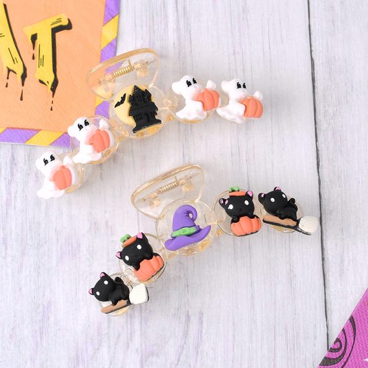 Halloween Pumpkin & Witch Hat Hair Claw_CWAHA1464