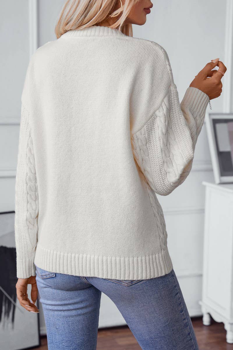 CWOSWL2867_CREW NECK TWIST CABLE KNIT SWEATER