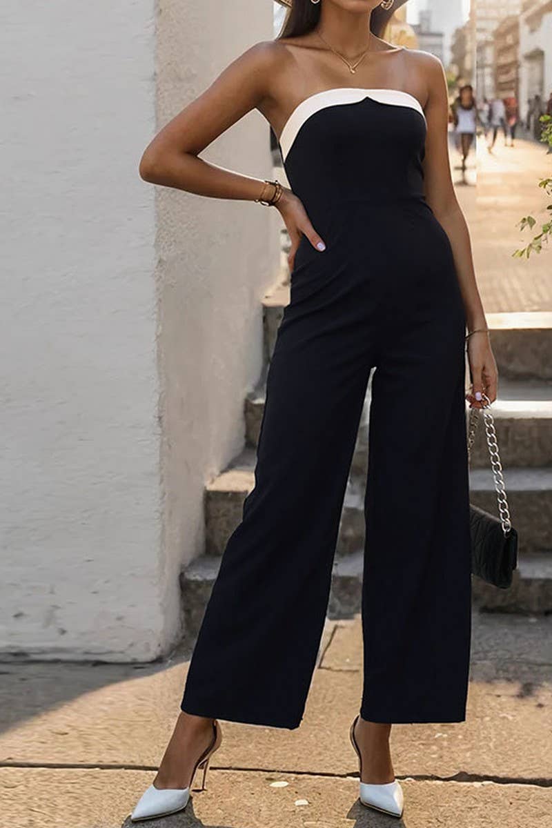 CWSJS0637_PATCHWORK STRAPLESS SLEEVELESS JUMPSUIT