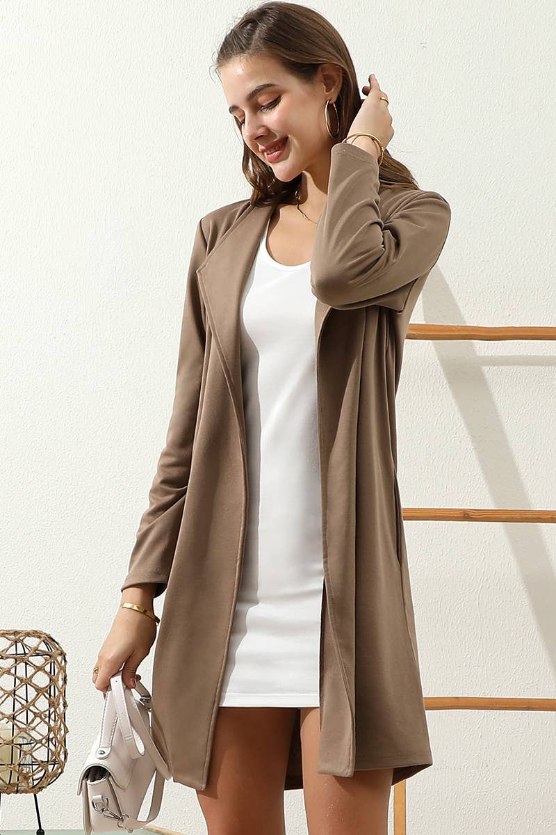 CWOCO153_DRAPE OPEN FRONT OFFICE TRENCH JACKET BLAZER