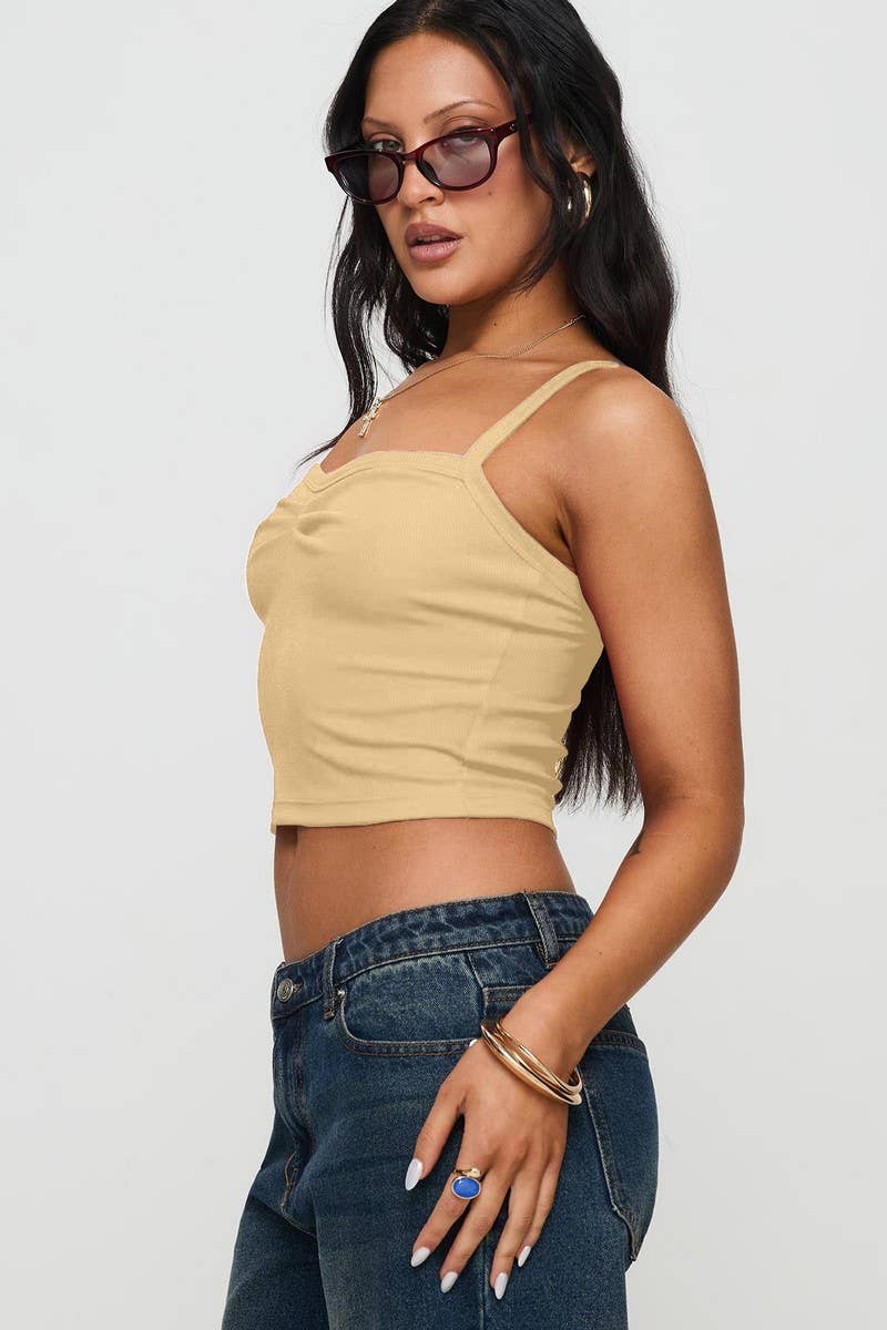 CWTTK1196_SOLID PLEATED CROPPED SLIM Y2K TANK TOP