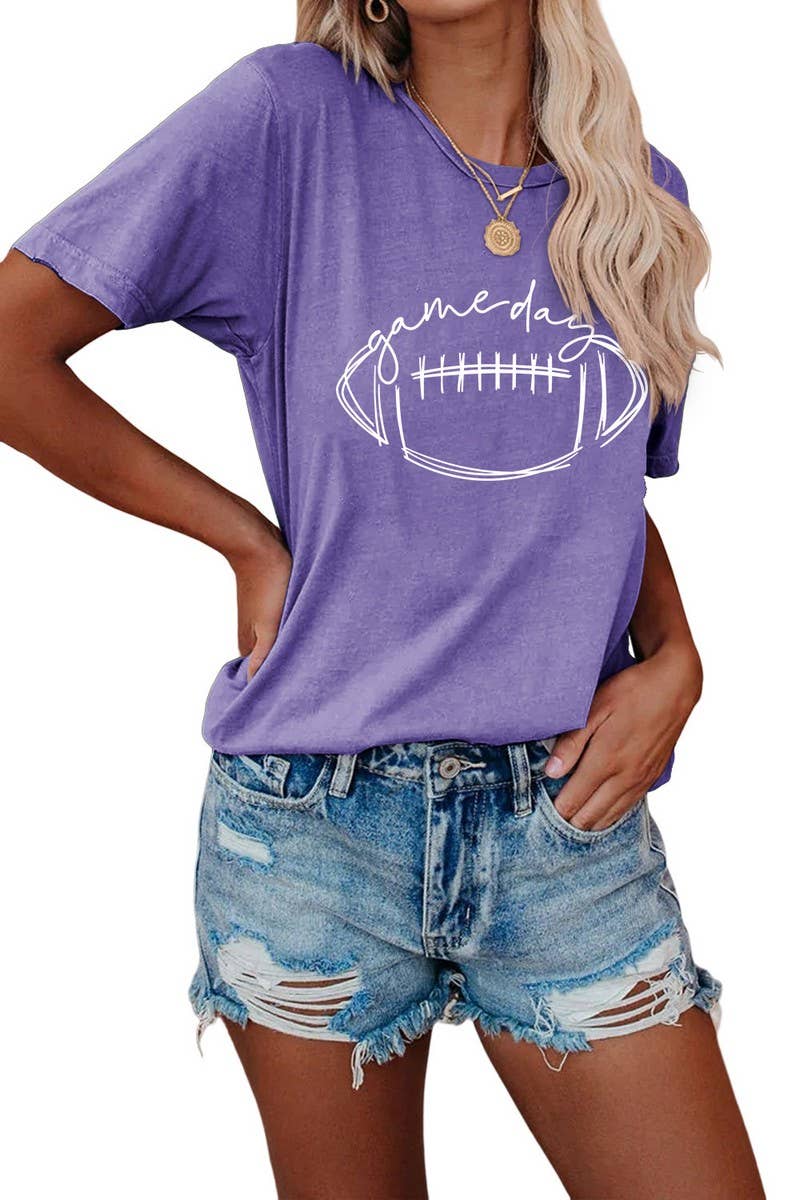 CWTTS0587_WOMEN GAME DAY PRINTING SHORT SLEEVE T SHIRT TOP