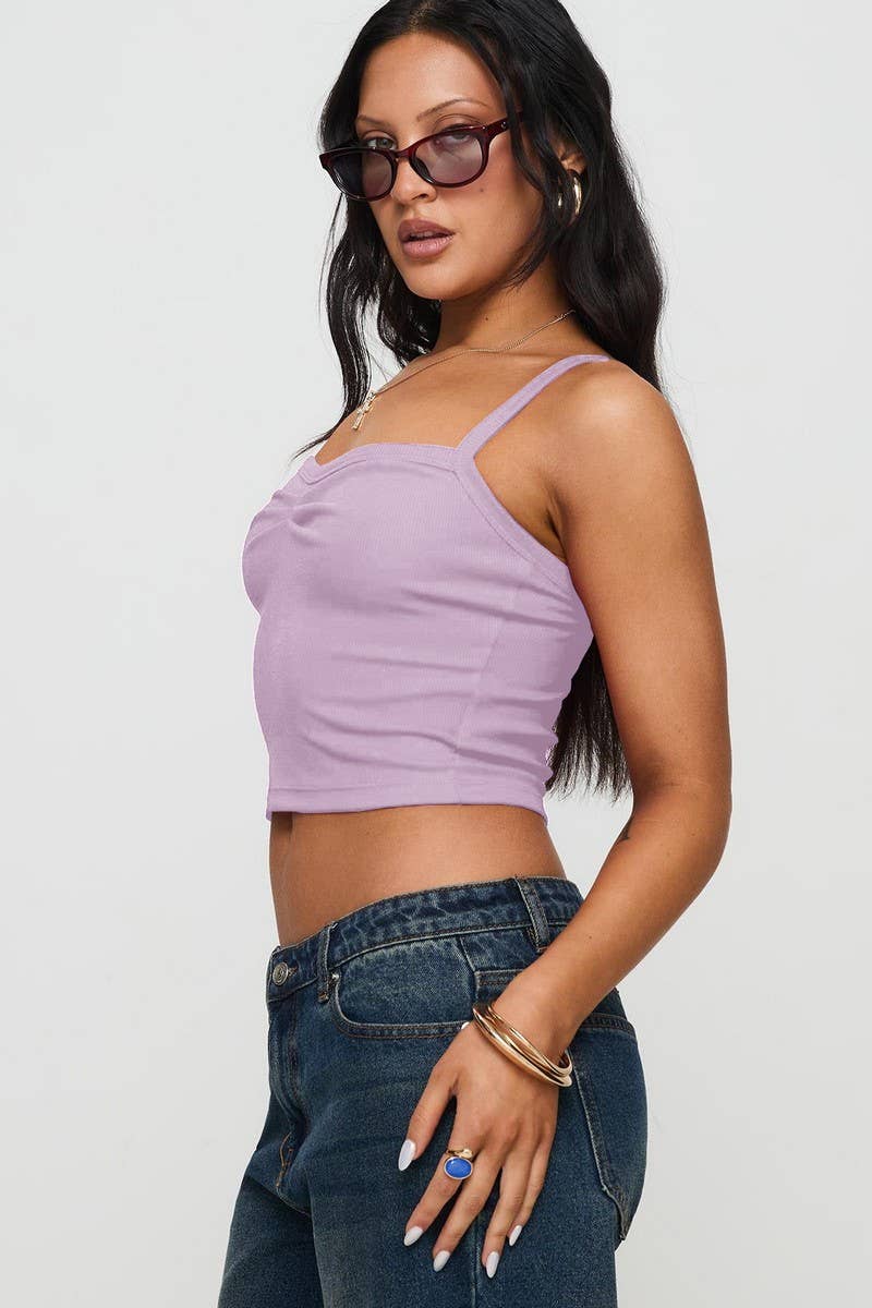 CWTTK1196_SOLID PLEATED CROPPED SLIM Y2K TANK TOP