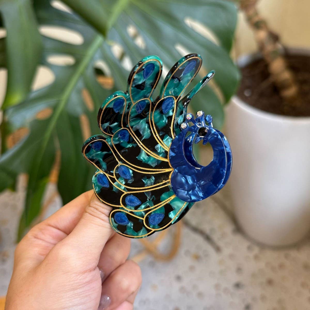 CWAHA4559_NEW STYLE DIAMOND PEACOCK CUTE UNIQUE HAIRPIN