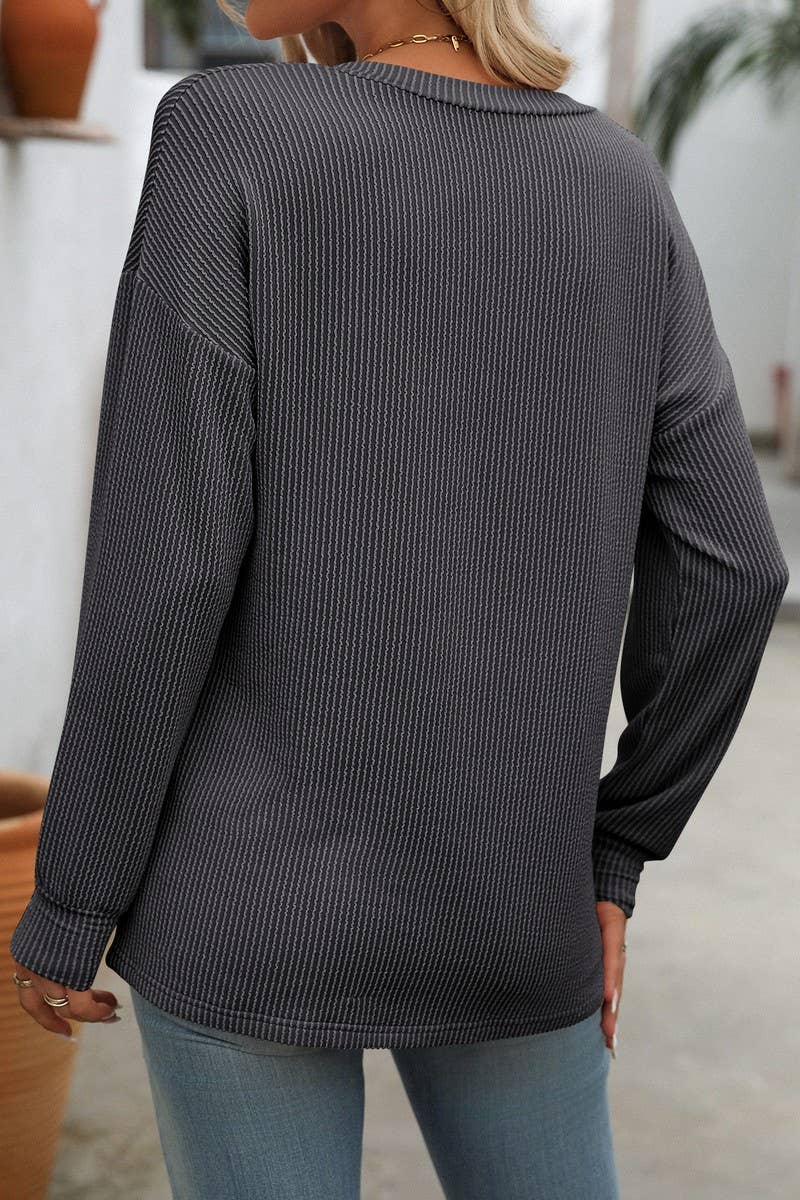 CWTBLL1506_V-NECK COLORBLOCK TWIST LONG-SLEEVED T-SHIRT