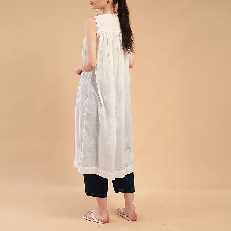 COTTON ART LOOSE PLEAT DRESS WITH LARGE SWING