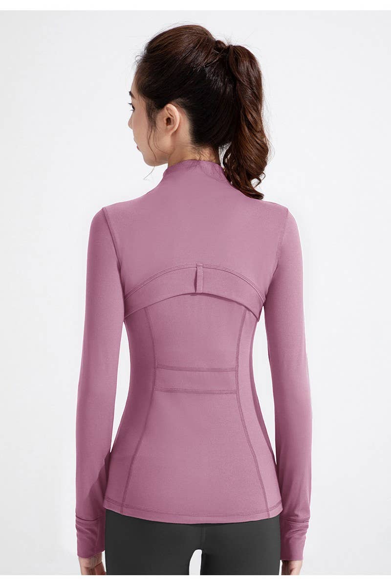 CWOCO1026_STAND COLLAR SPORTS LONG SLEEVE ZIP UP COAT