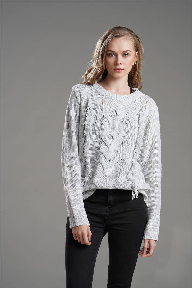 CWOSWL1414_Cable Crew Neck Pullover Casual Sweater