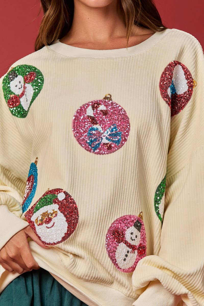 CWTBLL01273_CHRISTMAS EGG SEQUIN LOOSE PULLOVER SWEATSHIRT