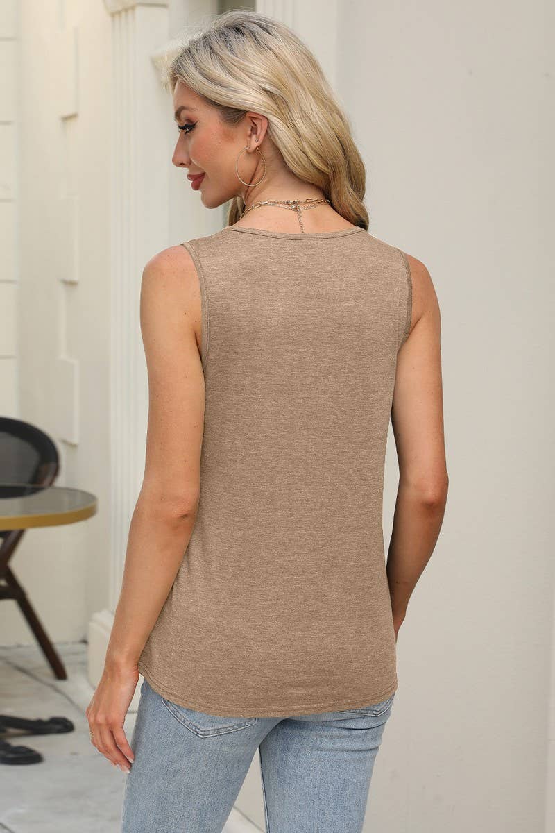 CWTBLSL0668_SOLID COLOR U-NECK PLEATED VEST T-SHIRT TOP