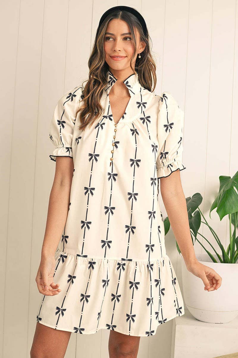 CWDSD8857_SPRING AND SUMMER BOW COMMUTER A-LINE DRESS