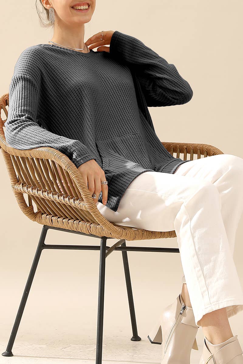 CWTTL1096_HOODIE AND POCKET PULLOVER V NECK SWEATER KNIT TO