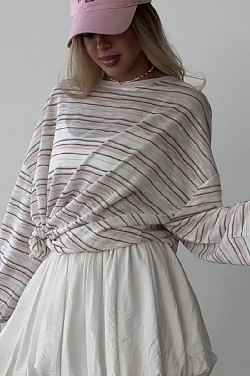 CWTBLL00601_LOOSE CREW NECK STRIPED SEMI-SHEER T-SHIRT