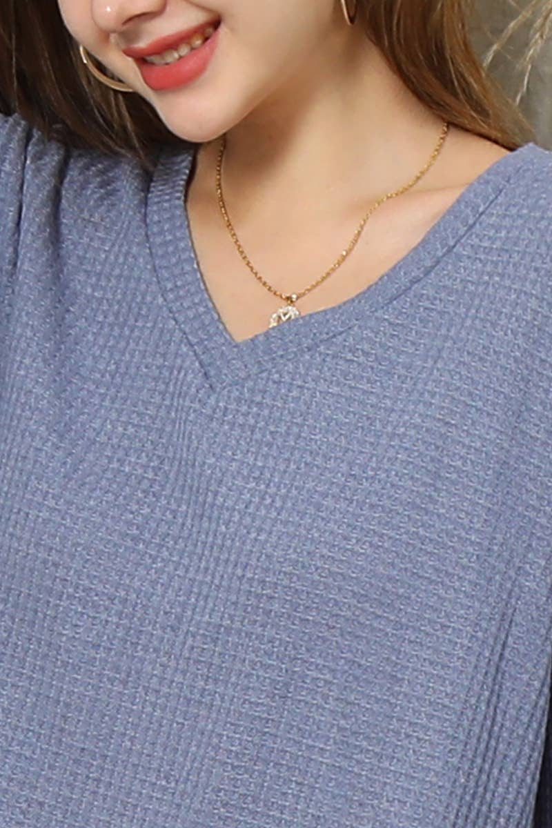 CWTTL1007_V NECK LOOSE LONG SLEEVE KNIT SWEATER TUNIC TOP