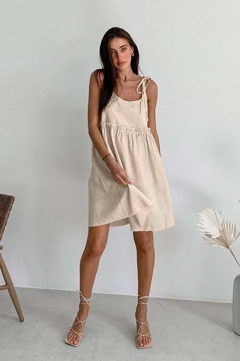 CWDSD8757_SEXY LINEN BLEND SPAGHETTI STRAP DRESS